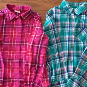 Lot of 2 Girls flannel shirts